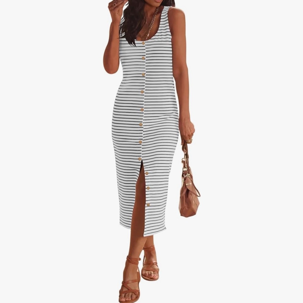 Cotton striped dress with gold buttons